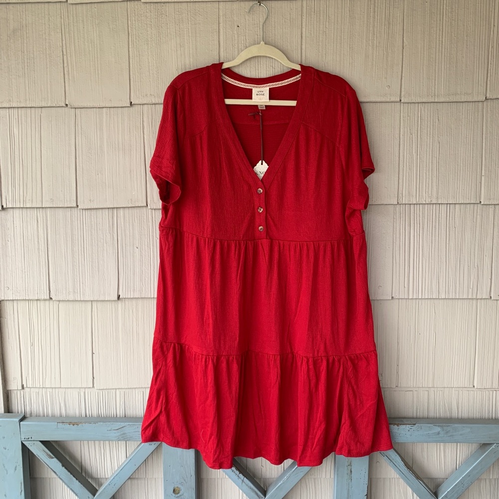 NWT Knox Rose Red Tiered Sundress Dress, 1X